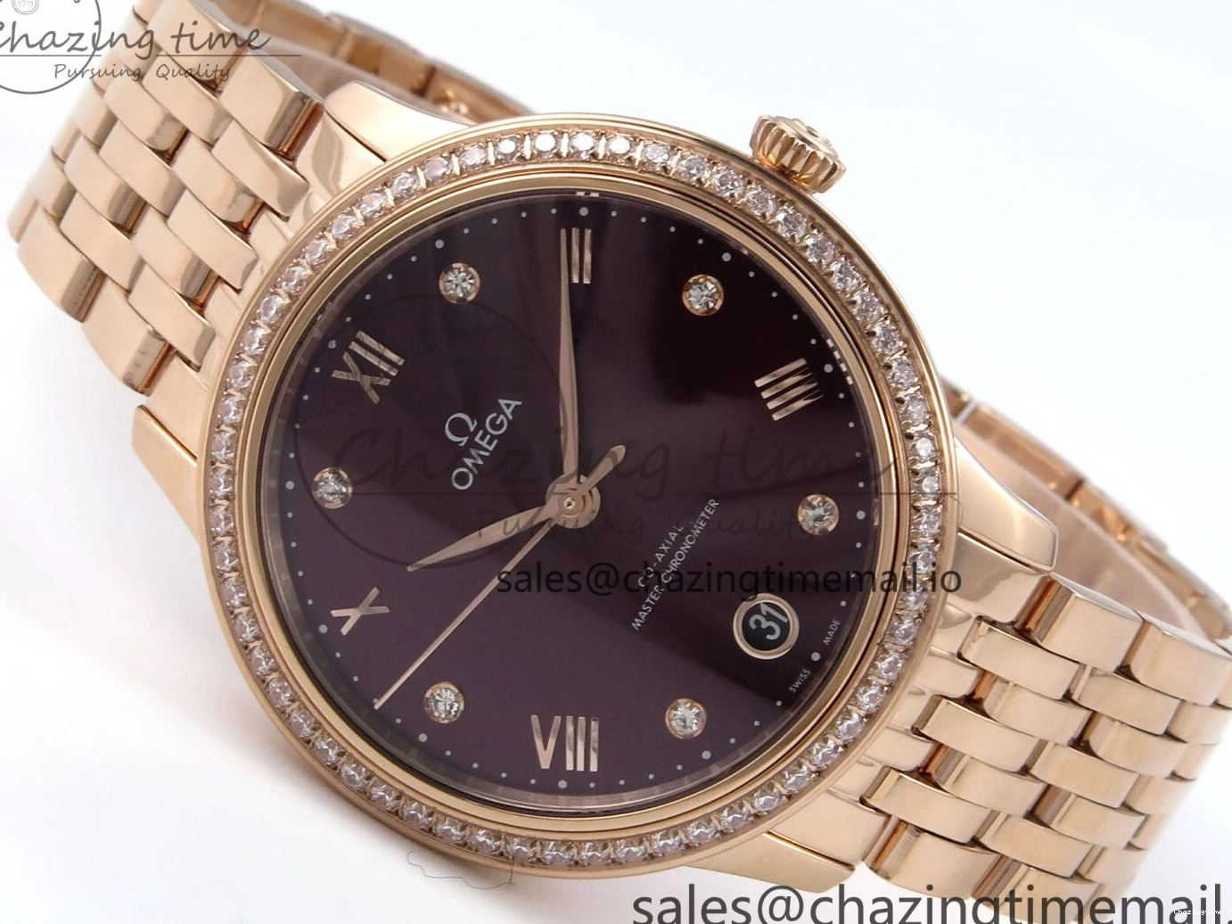 0102 De Ville Prestige Ladies RG VSF 1:1 Best Edition Brown Diamonds Dial on RG Bracelet A Sophisticated 7681